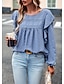 preiswerte Basic-Damenoberteile-Hemd Spitzenhemd Bluse Damen Schwarz Weiß Blau Solide / einfarbig Rüsche Puffärmel Täglich Modisch Rundhalsausschnitt Regular Fit S