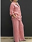 cheap Women&#039;s Loungewear-Women&#039;s Loungewear Sets Pure Color Simple Casual Comfort Street Daily Vacation Cotton Breathable Lapel Long Sleeve Shirt Pant Pocket Elastic Waist Summer Spring Pink Blue