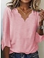 preiswerte Basic-Damenoberteile-Damen T Shirt Glatt Täglich Wochenende Basic Trompetenärmel 3/4 Ärmel V Ausschnitt Rosa