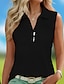 cheap Women&#039;s Golf Clothing-Women&#039;s Golf Polo Shirt Black White Sleeveless Sun Protection Top Ladies Golf Attire Clothes Outfits Wear Apparel