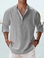 preiswerte Baumwoll-Leinenhemd-Herren leinenhemd Popover-Shirt Lässiges Hemd Strandhemd Schwarz Weiß Rosa Langarm Glatt Henley Frühling Sommer Hawaiianisch Festtage Bekleidung