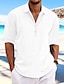 cheap Cotton Linen Shirt-Men&#039;s Shirt Linen Shirt Summer Shirt Beach Shirt Black White Blue Long Sleeve Plain Lapel Spring &amp; Summer Casual Daily Clothing Apparel
