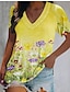 billige T-skjorter til kvinner-Dame T skjorte Grafisk Daglig Helg Trykt mønster Gul Kortermet Grunnleggende V-hals