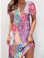 Χαμηλού Κόστους Print Φορέματα-Γυναικεία Φλοράλ Στάμπα Λαιμόκοψη V Μίνι φόρεμα Βίντατζ Καθημερινά Ημερομηνία Κοντομάνικο Καλοκαίρι Άνοιξη