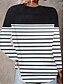 cheap Women&#039;s T-shirts-Women&#039;s T shirt Tee Striped Daily Weekend Black White Red Print Long Sleeve Basic Round Neck Regular Fit Fall &amp; Winter