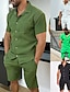 cheap Men&#039;s Casual Shirts-Men&#039;s 2 Piece Shirt Set Button Up Shirt Casual Shirt Summer Shirt Black White Green Army Green Short Sleeve Plain Camp Collar Daily Vacation Front Pocket Clothing Apparel Fashion Casual Comfortable