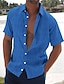 baratos camisa de botão masculina-Homens Camisa Social camisa de botão Camisa casual camisa de verão camisa de praia Preto Branco Azul Verde Escuro Marron Manga Curta Riscas Lapela Diário Férias Roupa Moda Casual Confortável