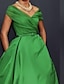 voordelige Cocktailjurken-a-lijn cocktailjurk rood groen jurken Jaren &#039;50 jurk bruiloftsgast zomer enkellengte mouwloos off-shoulder herfst bruiloftsgast satijn met ruches 2024