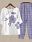 preiswerte Zweiteilige Anzüge für Damen-Damen Hemd Hosen-Sets Blumen Festtage Wochenende Bedruckt Rosa Täglich Basic Rundhalsausschnitt Herbst Winter
