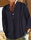 billiga herrskjorta med knäppning-Herr Popover skjorta Casual skjorta Marinblå Grön Ljusgrå Beige Långärmad Randig Henley Hawaiisk Helgdag Mönster Kläder Mode Klassisk Ledigt Bekväm
