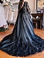 Χαμηλού Κόστους Βραδινά Φορέματα-βραδινό φόρεμα σε γραμμή μαύρο φόρεμα επίσημο γαμήλιο τρενάκι αμάνικο v λαιμό φθινοπωρινό τούλι γάμου δεξίωσης με σκίσιμο απλικέ 2024