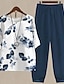 cheap Women&#039;s Two Piece Sets-Women&#039;s Shirt Pants Sets Floral Print Holiday Weekend Elegant Fashion Daily Round Neck Blue Fall &amp; Winter