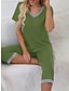 preiswerte Damen Schlafanzüge-Damen Schlafanzug Pyjama-Oberteil und Hose Sets Einfarbig Brautkleider schlicht Komfort Weich Heim Täglich Bett Baumwollmischung Atmungsaktiv V-Wire Ausschnitt Kurzarm T Shirt Elastische Taille