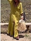 olcso design pamut és len ruhák-Női hétköznapi ruha Pamut vászon ruha Maxi hosszú ruha Gomb Zseb Klasszikus Napi Vakáció V-alakú Háromnegyedes Nyár Tavasz Ősz Sárga Medence Sima