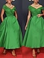 baratos Vestidos de Cocktail-vestido de coquetel linha a vestidos verdes vermelhos vestido dos anos 1950 vestido de convidado de casamento verão comprimento do tornozelo sem mangas fora do ombro outono convidado de casamento
