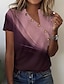 cheap Women&#039;s T-shirts-Women&#039;s T shirt Tee Color Block Daily Weekend Button Print Pink Short Sleeve Basic V Neck