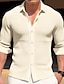 baratos camisa de botão masculina-Homens Camisa Social camisa de botão Camisa casual camisa de verão Camisa Waffle Preto Branco Azul Caqui Manga Longa Tecido Lapela Diário Férias Roupa Moda Casual Confortável
