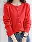 cheap Cardigans-Women&#039;s Cardigan Sweater Jumper Ribbed Knit Button Solid Color Crew Neck Stylish Casual Outdoor Daily Autumn Winter Wine Red Big red S M L