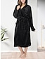 cheap Women&#039;s Robes-Women&#039;s Fleece Robe Bathrobe Pajama Fluffy Fuzzy Robes Gown Star Simple Casual Soft Home Daily Bed Polyester Warm Hoodie Long Sleeve Fall Winter Black Purple