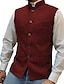 cheap Vests-Men&#039;s Tweed Casual Business Vests Lightweight Waistcoat Solid Color Tailored Fit Single Breasted Five-buttons Silver Black Red 2024