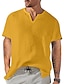 رخيصةأون قمصان رجالية عادية-رجالي قميص غير رسمي قميص صيفي أسود أبيض أصفر كم قصير سهل V رقبة للربيع والصيف ستايل هاواي مناسب للعطلات ملابس