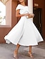 Χαμηλού Κόστους Κοκτέιλ Φορέματα-Κοκτέιλ φορέματα σε μια γραμμή κομψό φόρεμα τσαγιού αμάνικο από τους ώμους φθινόπωρο ελαστικό ύφασμα καλεσμένων γάμου με ρουσφέτι 2024