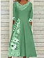 olcso Mintás ruhák-Női Virágos Nyomtatott V-alakú Midi ruha Napi Vakáció Féhosszú Nyár Tavasz