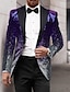 abordables chaqueta-Blazer de fiesta con lentejuelas para hombre, chaqueta retro brillante disco de los años 70, color liso, botonadura única, un botón, negro, plateado, amarillo, azul, 2024