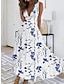 Χαμηλού Κόστους Print Φορέματα-Γυναικεία Φόρεμα σε γραμμή Α Αμάνικο φόρεμα Φύλλο Στάμπα Λαιμόκοψη V Μακρύ φόρεμα Καθημερινά Ημερομηνία Αμάνικο Καλοκαίρι Άνοιξη