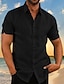 abordables Chemises lin et coton-Homme Chemise Lin Chemise Chemisette Chemise d&#039;été Chemise de plage Noir Blanche Vert Manche Courte Plein Col du quotidien Hawaïen Vêtement Tenue