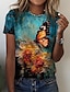 baratos T-Shirts de mulher-Mulheres Camiseta Floral Borboleta Imprimir Feriado Final de semana Básico Manga Curta Decote Redondo impressão personalizada