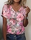 billige T-skjorter til kvinner-Dame T skjorte Blomstret Knapp Utskjæring Trykt mønster Ferie Helg Grunnleggende Kortermet V-hals Gul