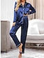 cheap Women&#039;s Sleepwear-Women&#039;s Satin Silk Lounge Sets Satin Pajama Sets Pure Color Fashion Casual Comfort Home Daily Bed Satin Breathable Lapel Long Sleeve Shirt Pant Button Pocket Summer Fall Black White