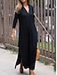 Χαμηλού Κόστους απλά φορέματα-Γυναικεία Μαύρο φόρεμα Καθημερινό φόρεμα Φόρεμα από βαμβακερό λινό Μακρύ φόρεμα Σατέν Σκίσιμο Βασικό Κλασσικό Καθημερινά Διακοπές Παραλία Λαιμόκοψη V Μακρυμάνικο Καλοκαίρι Άνοιξη Φθινόπωρο Μαύρο Λευκό