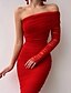 cheap Party Dresses-Women‘s Black Dress Cocktail Dress Party Dress Wedding Guest Dress Bodycon Midi Dress Red Long Sleeve Ruched Spring Fall Winter One Shoulder Party Birthday Evening Party Wedding Guest Slim