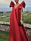 Χαμηλού Κόστους Βραδινά Φορέματα-βραδινό φόρεμα σε γραμμή γαμήλιο φόρεμα καλεσμένων κόκκινο πράσινο φόρεμα επίσημο νυφικό σκούπισμα / πινέλο τρενάκι αμάνικο v λαιμό charmeuse με πιέτες 2024