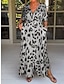 cheap Print Dresses-Women&#039;s Leopard Pocket Print V Neck Maxi long Dress Vacation Short Sleeve Summer Spring