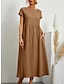 Χαμηλού Κόστους σχέδιο βαμβακερά &amp; λινά φορέματα-Γυναικεία Καθημερινό φόρεμα Βαμβακερό καλοκαιρινό φόρεμα Μίντι φόρεμα Λινό Τσέπη Βασικό Κλασσικό Καθημερινά Στρογγυλή Ψηλή Λαιμόκοψη Κοντομάνικο Καλοκαίρι Άνοιξη Πράσινο παραλλαγής Μαύρο Σκέτο