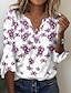 abordables Camisetas de mujer-Mujer Camiseta Henley Shirt Floral Festivos Fin de semana Estampado Negro Manga 3/4 Diario Básico Escote en Pico Otoño invierno