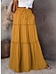 cheap Plain Skirts-Women&#039;s Loose Skirt Maxi High Waist Skirts Ruched Ruffle Drawstring Solid Colored Street Daily Summer Polyester Cotton And Linen Fashion Casual Violet Black Yellow Red