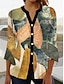 Χαμηλού Κόστους Γυναικείες Μπλούζες &amp; Πουκάμισα-Γυναικεία Πουκάμισο Μπλούζα Φλοράλ Κουμπί Στάμπα Causal Αργίες Καθημερινά Χιτώνες Βασικό 3/4 Μήκος Μανικιού Λαιμόκοψη V Κίτρινο Φθινόπωρο &amp; Χειμώνας
