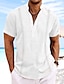 tanie Koszule bawełniane i lniane-Męskie Koszula Koszula Guayabera lniana koszula Koszula Popover Letnia koszula Koszula plażowa Biały Granatowy Niebieski Krótki rękaw Równina Kołnierz Lato Codzienny Hawajskie Odzież
