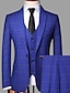 baratos Fatos-Ternos de casamento masculinos de tweed, 3 peças, xadrez, xadrez, sob medida, com um botão, outono/inverno, preto, azul royal, 2024