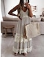 Χαμηλού Κόστους Βαμβακερά &amp; Λινά Φορέματα-Γυναικεία Λευκό φόρεμα Φόρεμα Νυφικό λευκό δαντέλα Μακρύ Φόρεμα Μάξι Φόρεμα Δαντέλα Φούντα Κοφτό Καθημερινά Διακοπές Λαιμόκοψη V Αμάνικο Καλοκαίρι Άνοιξη Λευκό Μπεζ Μονόχρωμες