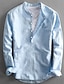 preiswerte Baumwoll-Leinenhemd-Herren Popover-Shirt Lässiges Hemd Sommerhemd Weiß Dunkelblau Hellhimmelblau Langarm Glatt Kragen Frühling Sommer Casual Täglich Bekleidung