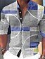 cheap Men&#039;s Printed Shirts-Men&#039;s Shirt Linen Shirt Color Block Graphic Prints Geometry Stand Collar Pink Blue Purple Green Gray Outdoor Street Long Sleeve Print Clothing Apparel Linen Fashion Streetwear Designer Casual