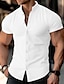 cheap Cotton Linen Shirt-Men&#039;s Shirt Linen Shirt Button Up Shirt Summer Shirt Beach Shirt Black White Blue Short Sleeve Plain Band Collar Summer Casual Daily Clothing Apparel