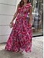 olcso Mintás ruhák-Női Virágos Nyomtatott Övvel Félvállas Maxi hosszú ruha Tropikus Ujjatlan Nyár