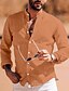 abordables Vacances-Homme Chemise en coton et lin Chemise à col chinois Chemise à col mao Uni Vacances Plage Blanche Bleu manche longue Col grand-père Printemps &amp; Été Vêtement Tenue