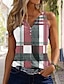 cheap Tank Tops &amp; Camis-Women&#039;s Tank Top Color Block Button Print Casual Basic Sleeveless V Neck Red